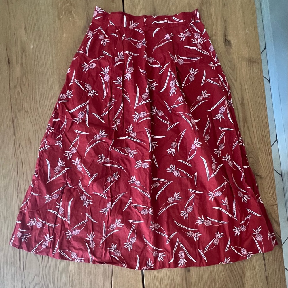 Ann Taylor Factory Leaf Print Midi Skirt Rust Brick Orange 10